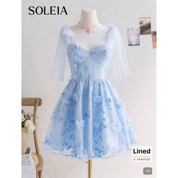 SHEIN Dresses & Skirts - SHEIN Soleia Floral Print Mesh Layered Bow Mini Dress Women's Size M Used